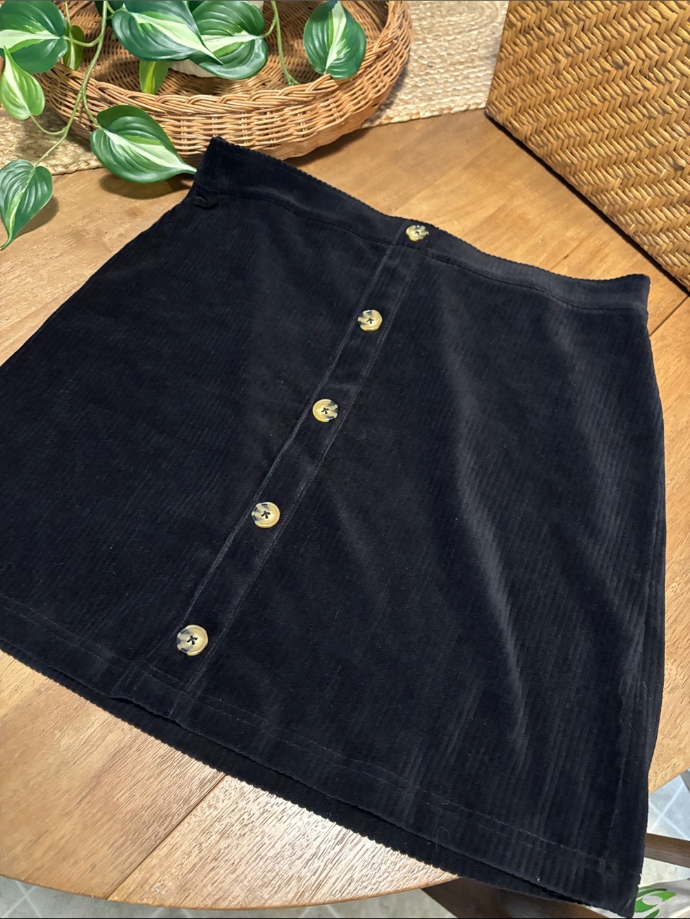 Wallflower Black Corduroy Button-Front Mini Skirt - Picture 2 of 7